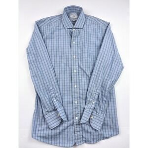 Ledbury Fine Shirting Mens 16 Slim Fit Blue Plaid Long Sleeve Dress Shirt